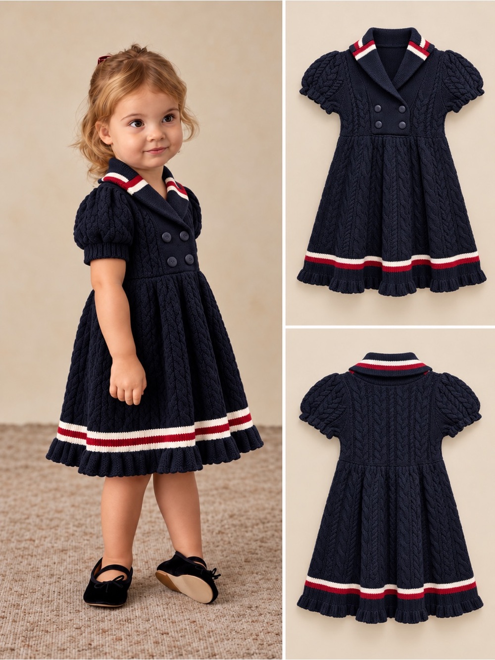 Polo Ralph Lauren NWT Girls Navy Cashmere Blend Cable-Knit Dress 3T